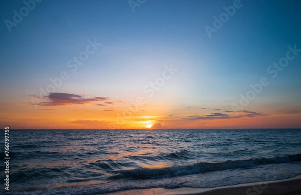 Fototapeta Landscape horizon viewpoint panorama summer shore sea beach nobody wind wave cool holiday look calm big sunset sky twilight evening on day time nature tropical coast beautiful ocean water travel