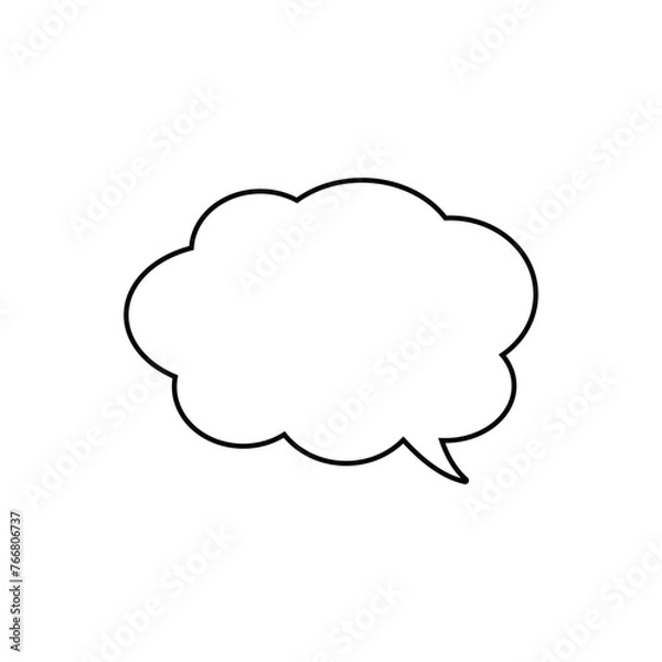 Fototapeta シンプルなモノクロ雲形吹き出し_右向き単品