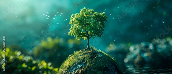 Fototapeta A small tree is growing, sustainable, environmental protection, tranquility and harmony with nature