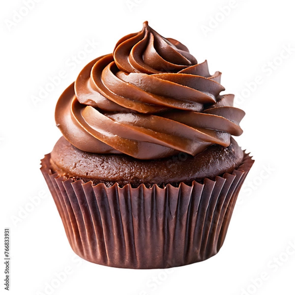 Obraz cupcake with chocolate icing and melted chocolate on transparent background
