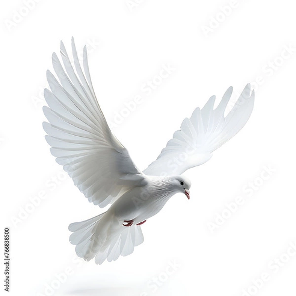 Fototapeta A white dove in flight symbolizing peace and freedom, often associated with the international day of peace and Christian religious concepts.