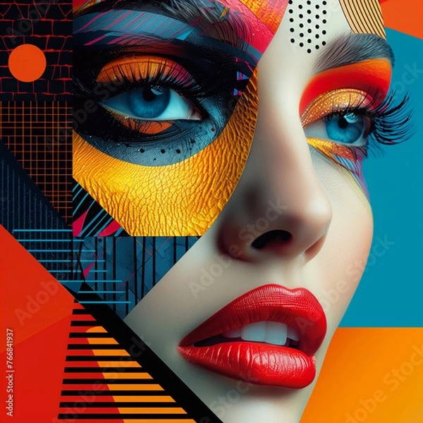 Obraz Abstract portrait of a beautiful woman with bright make-up and red lips