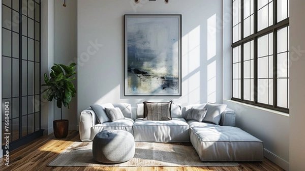 Fototapeta Lively Lounge: A Modern Lounge Room Inviting Relaxation with a Sofa Adorned in Eye-catching, Colorful Pillows