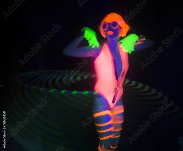 Obraz sexy neon uv glow dancer with hulahoop