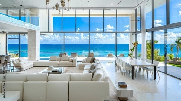 Obraz Building with ocean view, many windows showing water, perfect for leisure