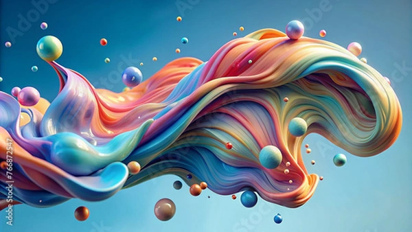 Fototapeta 3d render abstract pastel colors wave background. Bright abstract background. Flow of multi-colored paint with bubbles and lumps. Multicolored liquid.