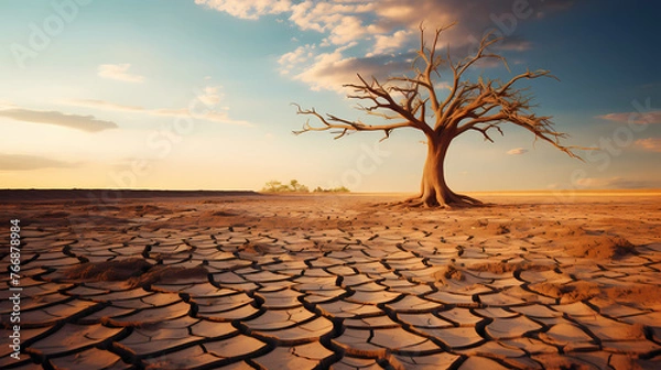 Fototapeta Trees on barren land in critical condition