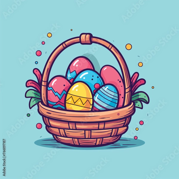 Fototapeta a basket of eggs with a drawing of a duck and a drawing of a bunny.