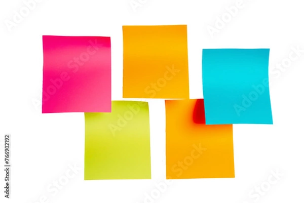 Obraz colorful blank sticky notes background. Empty sticky notepad paper copy space collection stuck on wall