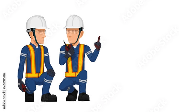 Fototapeta Two workers are discussing on white background