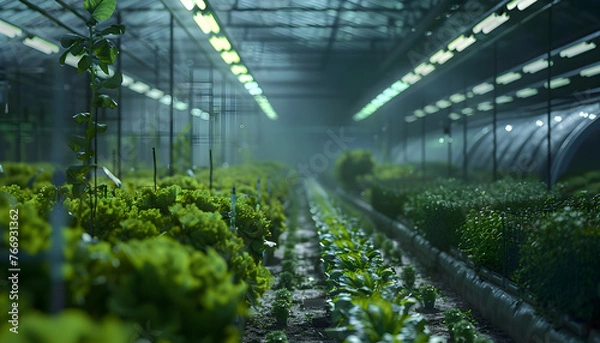 Fototapeta Salad vegetable produce and growing without soil in hydroponics farm