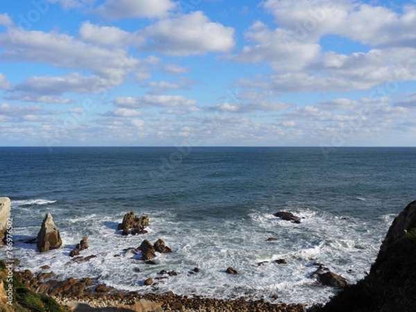 Obraz 海岸の岩場と水平線