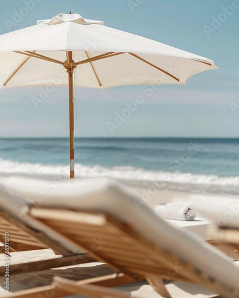 Fototapeta contemporary luxury beach photo for luxury travel digest, bright and airy image, Iconic Works of Design. AI generative