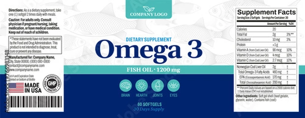 Obraz Omega 3 softgels Bottle Label vector packaging