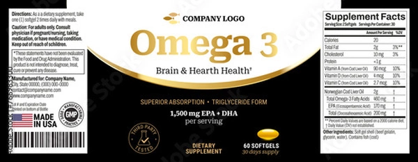 Obraz Omega 3 softgels Bottle Label vector packaging