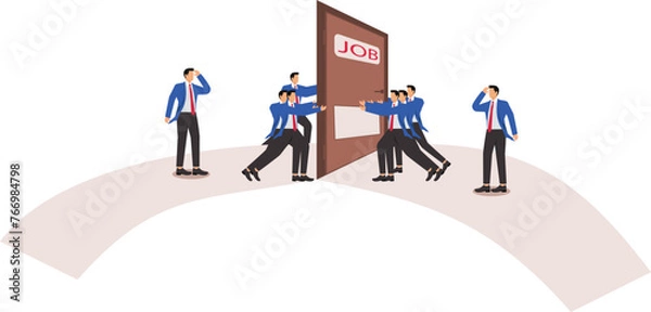 Fototapeta Career recruitment and competition, waves of unemployment, fierce competition for jobs, a group of businessmen inside the gate against a group outside the gate
