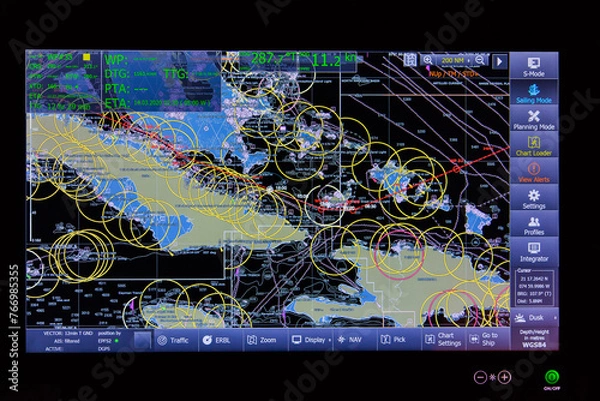 Obraz Digital ship navigation display showing ship movement.