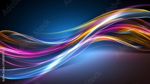 Fototapeta A vibrant wave of multicolored light against a stark black backdrop