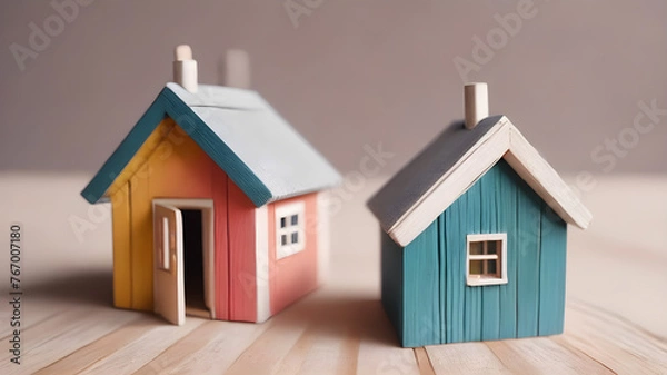 Fototapeta House model. Property home and real estate insurance concept. miniature model house. Mortgage concep. AI generated image, ai..