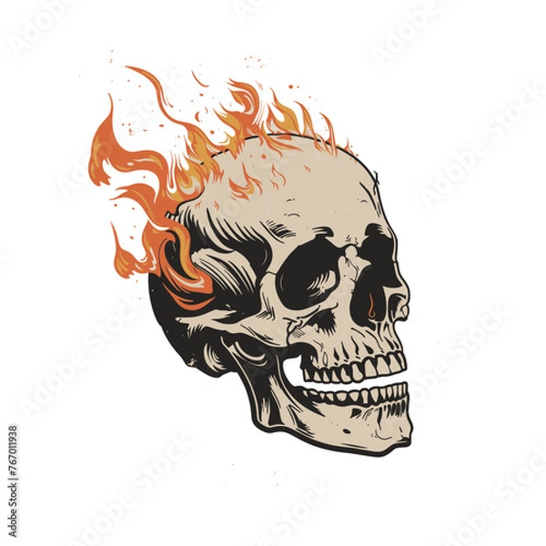 Fototapeta A flaming skull. Flames rising from a human skull