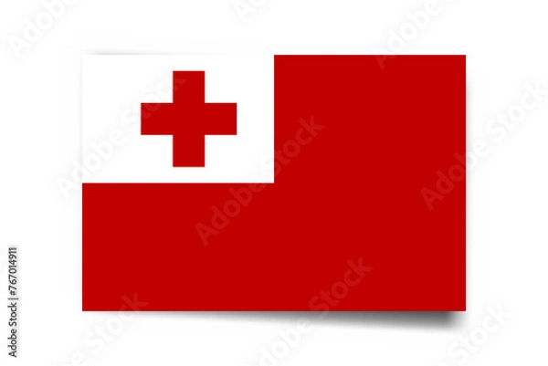 Obraz Tonga flag - rectangle card with dropped shadow isolated on white background.