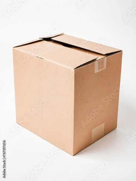 Fototapeta Brown cardboard box isolated on a white background with clipping path and copy space