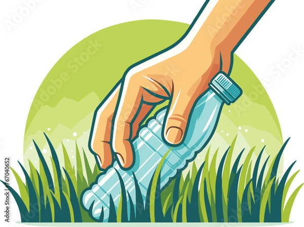 Fototapeta Hand Picking Up Plastic Bottle Vector