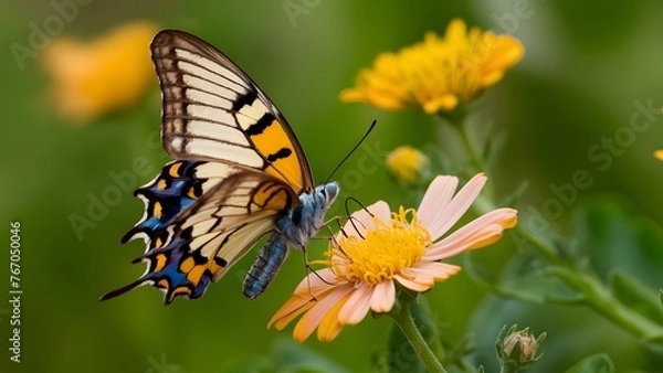 Fototapeta Argynnis niobe fritillary butterfly on flower, close up ventral view