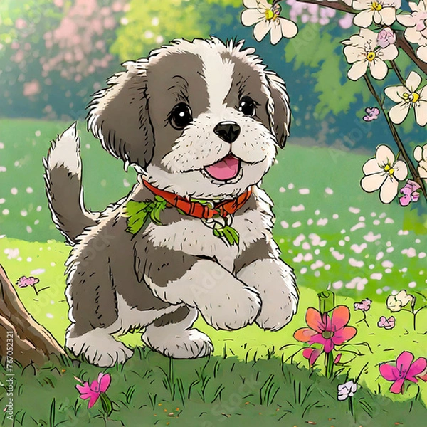 Obraz 공원을 뛰노는 행복한 강아지