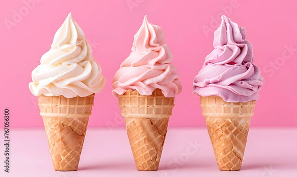 Fototapeta Assorted Ice Cream Cones on a Two-Tone Background for Sweet Summer Treat
