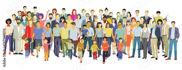 Fototapeta Eine große Gruppe von Eltern mit Kindern, isoliert illustration