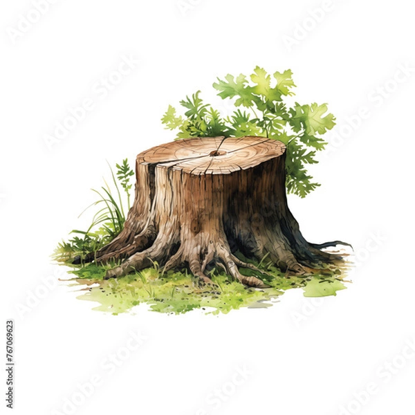 Fototapeta old stump, tree cut trunk generative ai