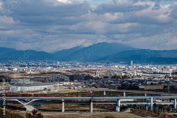 Obraz 京都市街と比叡山の見える風景