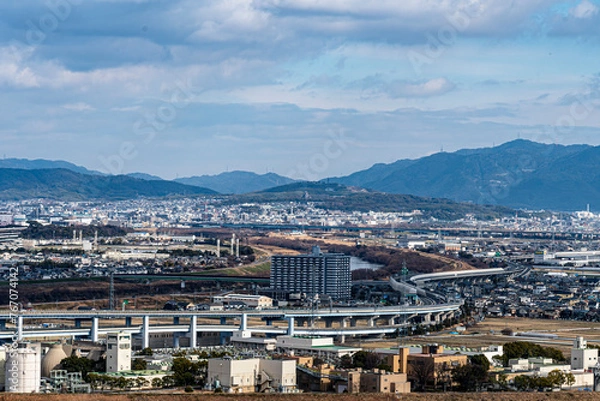 Obraz 京都競馬場と伏見城が見える風景