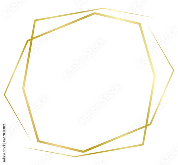 Fototapeta Golden metal frame isolated on white. Vector frame for photo. Frame for text, certificate, pictures, diploma. Luxury, gold, wedding, celebration. An interesting frame of an unusual, uneven shape