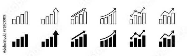 Fototapeta Growing graphic icon set. Outline and glyph graph bar. Profit chart graphic set