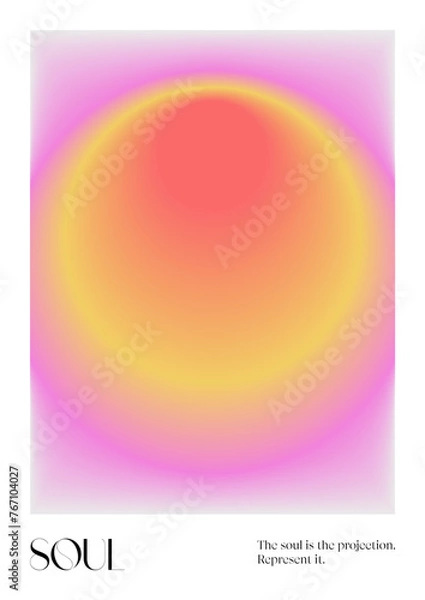 Fototapeta Positive Aura Gradient poster. Y2k style blurred gradient. Soul aura aesthetic. Colourful spiritual poster. Trendy wall art. Futurism vector art. Red, pink, yellow. Print, wallpaper, web template.