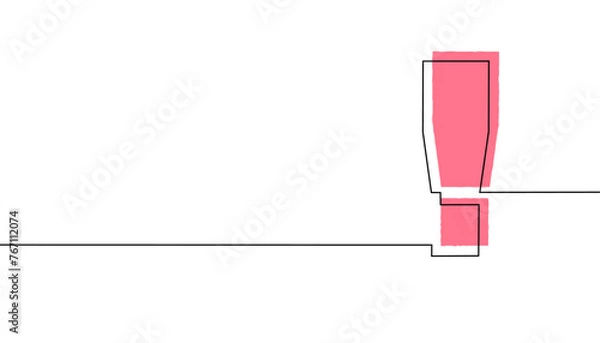 Fototapeta One continuous line drawing of exclamation mark. Single line icon.