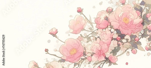 Fototapeta grungy texture artful wild rose flower blossoming, and floral spring summer background illustration, shadow and light play style, Ai Generated
