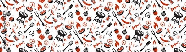 Fototapeta barbeque icon seamless pattern background, barbecue wallpaper, bbq cute repeat retro style