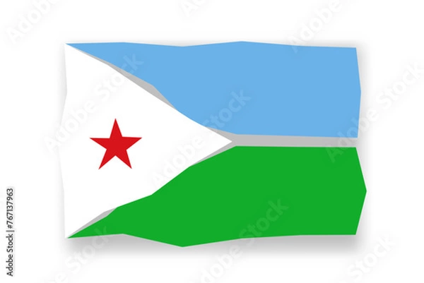 Fototapeta Djibouti flag  - stylish flag mosaic of colorful papercuts. Vector illustration with dropped shadow isolated on white background