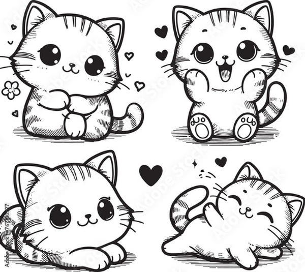 Fototapeta cartoon, vector, animal, cat, illustration, coloring, drawing, funny, line, fun, coloring book, children, sketch, pet, cute, lion, art, kitten, love, character, baby, outline, smile, design, comic,bla