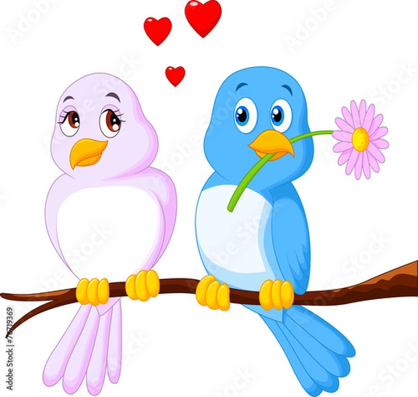 Obraz Cartoon couple bird on a branch