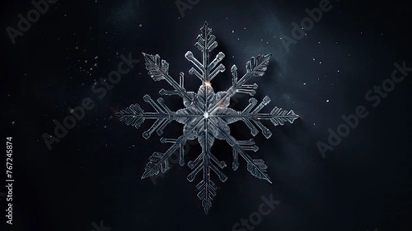 Fototapeta Winter composition with single snowflake on dark background