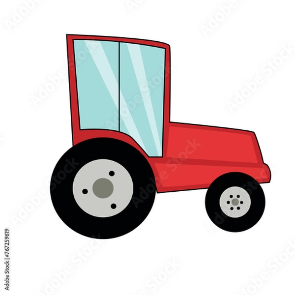 Fototapeta Red tractor vehicle vector illustration. Side view