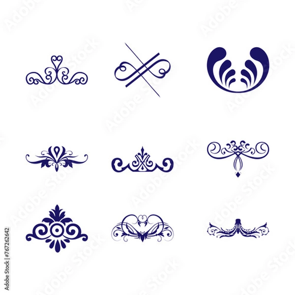Fototapeta A collection of blue and white illustrations of Arabescos Vector floral ornament design