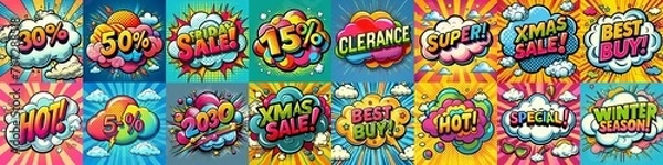 Fototapeta Sale stickers pop art style. AI generated illustration