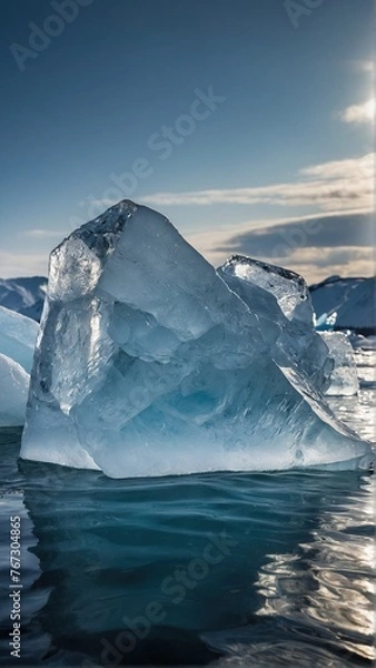 Fototapeta Ice chunks breaking off from icebergs in warmer waters