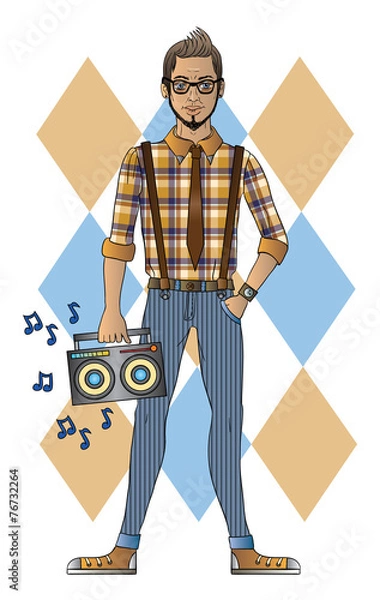 Obraz Hipster with recorder