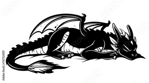 Obraz Monochrome Sleeping Dragon Illustration Vector